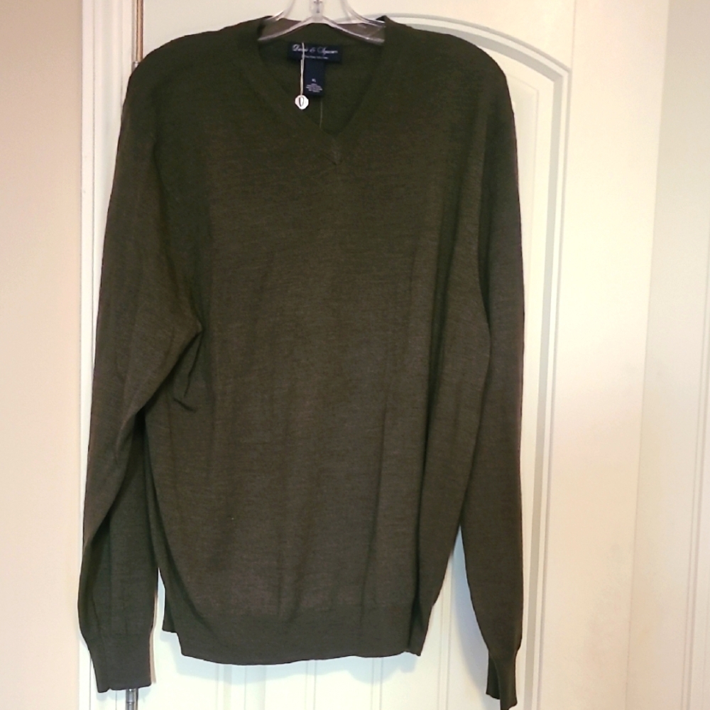 Olive Green V-Neck Men's Sweater, XL